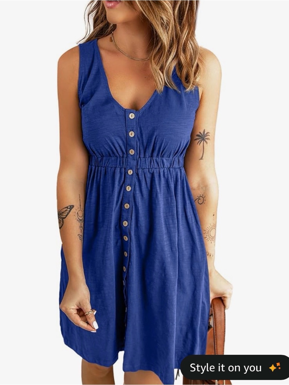 Royal Blue Button-Front Sleeveless Dress